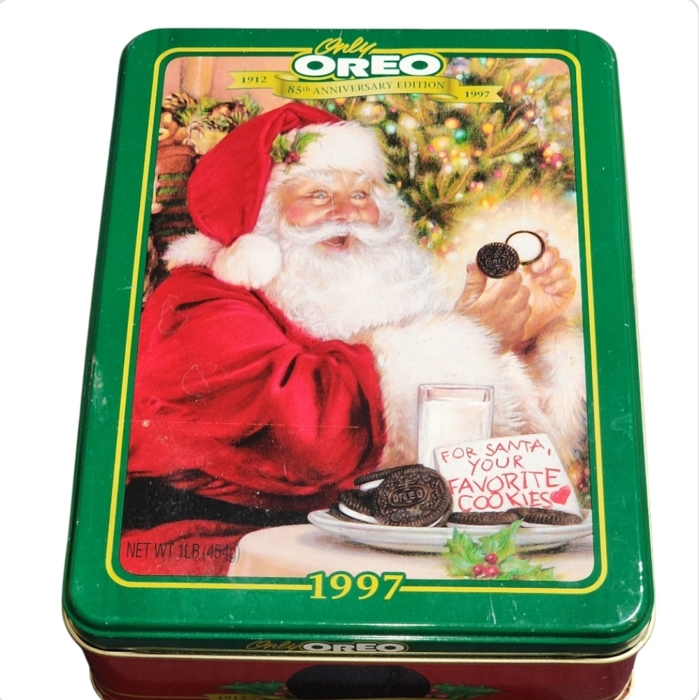 VTG 1997 OREO 85th Anniversary Santa Claus CHRISTMAS COOKIE Tin CANISTER Grandma